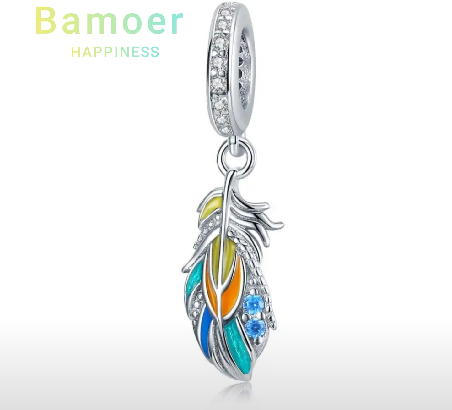 Шарм-подвеска из серебра «Разноцветное перо» | Bamoer