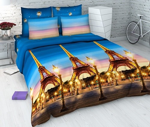 Комплект постельного белья «Эйфелева башня» с 3D эффектом (арт. 4079/1, 2-спальный, бязь, 2 наволочки 70х70) | Дизайн сезона | ТДЛ Текстиль