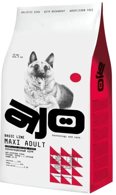 Корм для собак с олениной, индейкой и гречкой «Maxi Adult» | Basic line | AJO