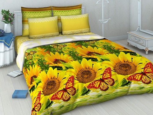 Комплект постельного белья «Подсолнухи» с 3D эффектом (арт. 4274/1, 1,5-спальный, бязь, 2 наволочки 70х70) | Русская душа | ТДЛ Текстиль