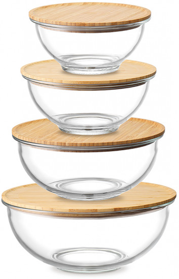 Набор стеклянных мисок с крышками из бамбука «Eco Store»