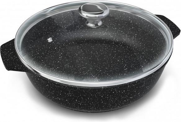 Жаровня со стеклянной крышкой «Черный гранит» | Литая | НМП