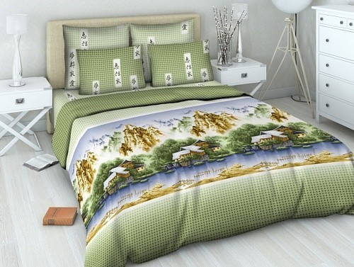 Комплект постельного белья «Китайская акварель» (арт. 4271/1, 2-спальный, бязь, 2 наволочки 70х70) | Самоцветная | ТДЛ Текстиль
