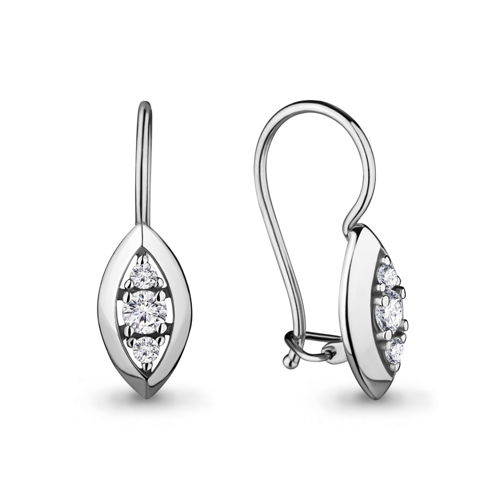 Серьги из серебра с фианитами | Happy | Aquamarine