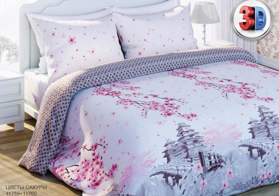 Комплект постельного белья «Цветы сакуры» (арт. 11759, 2-спальный, Биокомфорт, 2 наволочки 70х70) | 3D