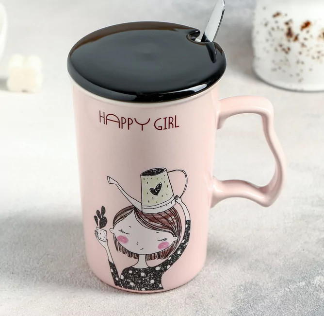 Кружка с керамической крышкой и ложкой «Счастье» | ИнтерPresent