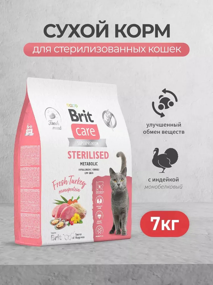 Корм сухой для стерилизованных кошек с индейкой «Cat Sterilised Metabolic» | Care | Brit