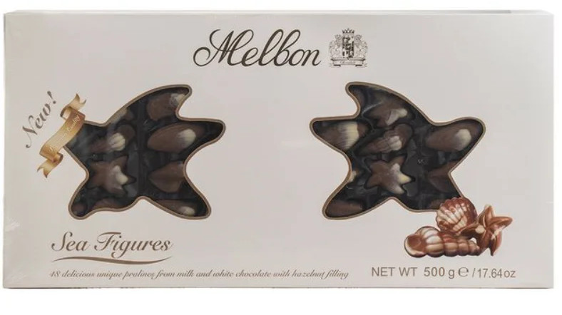 Шоколадные ракушки «Pralines from milk & white chocolate with Hazelnut filling» | Melbon