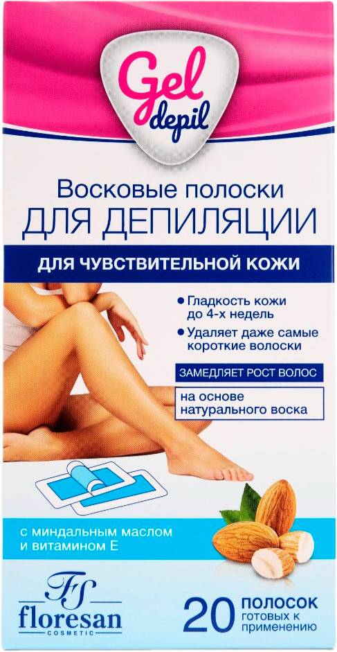 Полоски восковые для депиляции чувствительной кожи с миндальным маслом розы и витамином Е | Gel Depil | Floresan