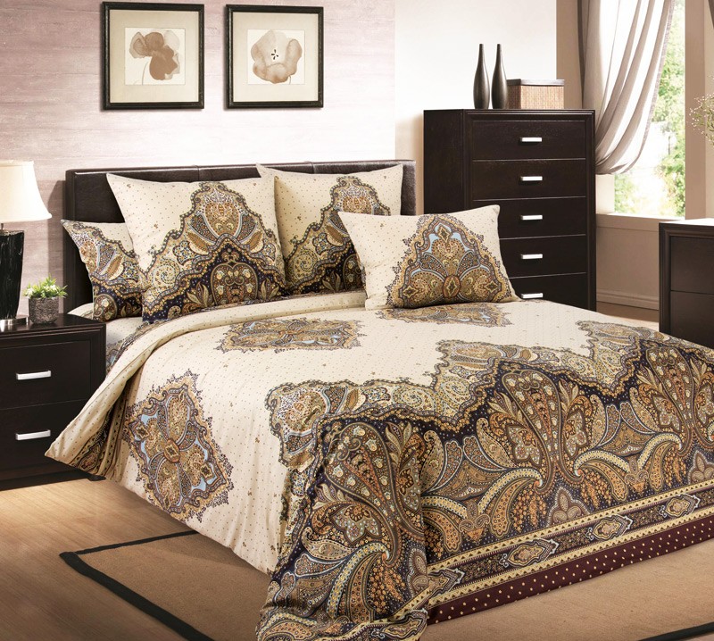 Комплект постельного белья «София» (арт. 19329/2, евро, бязь, 2 наволочки 70х70), цвет бежевый | Белиссимо | Текс-Дизайн