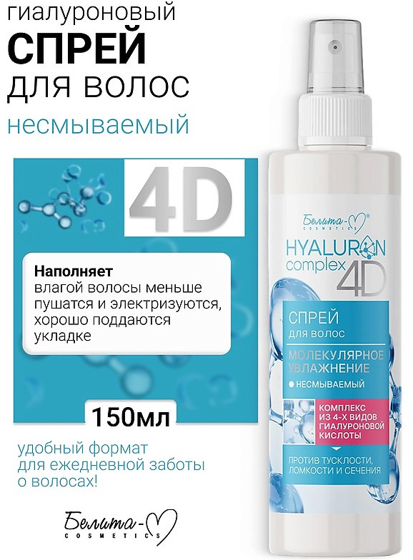 Спрей для волос «Молекулярное увлажнение» | Hyaluron complex 4D | Белита-М