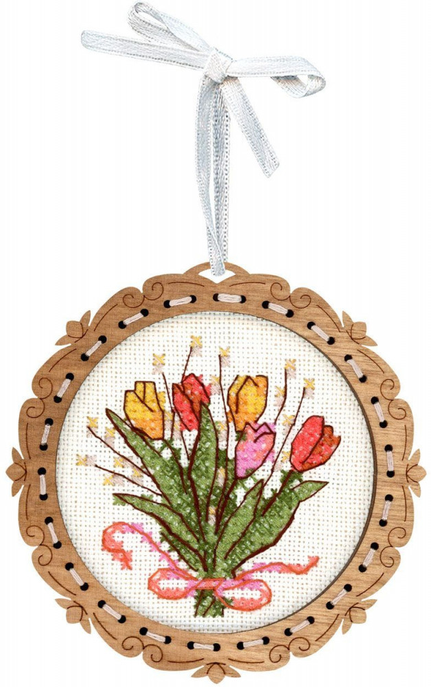Набор для вышивания на деревянной основе «Букет тюльпанов» | Миниатюра | Щепка