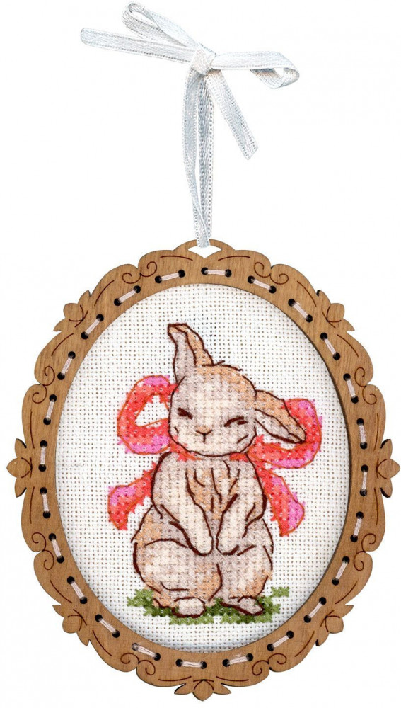 Набор для вышивания на деревянной основе «Зайчонок с бантом» | Миниатюра | Щепка
