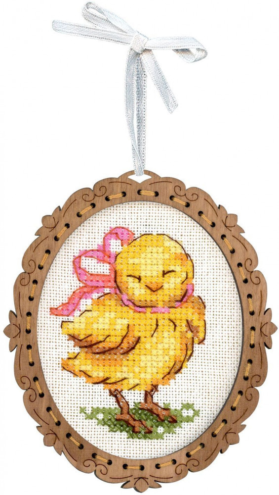 Набор для вышивания на деревянной основе «Цыпленок с бантом» | Миниатюра | Щепка