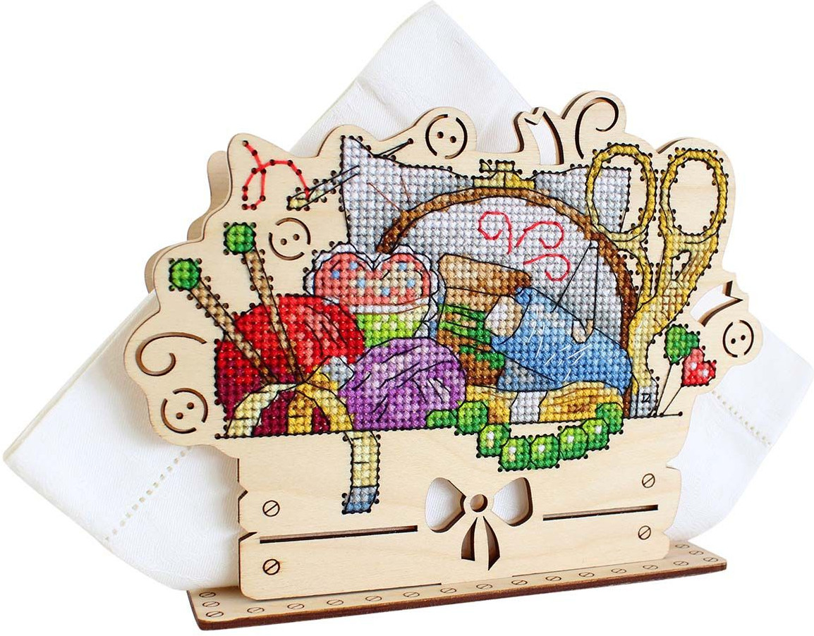 Набор для вышивания на деревянной основе «Рукодельный уголок» | Салфетница | Щепка