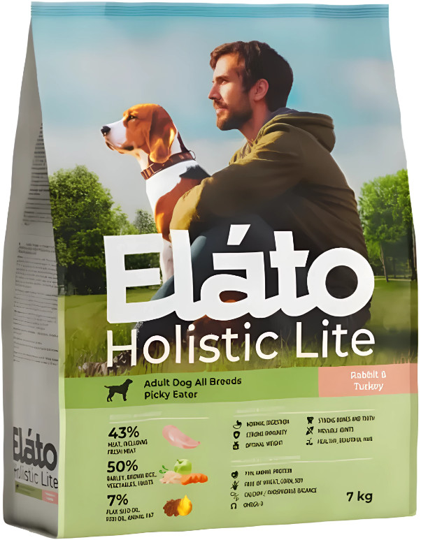 Корм сухой для привередливых собак с кроликом и индейкой «Holistic Lite» | Elato