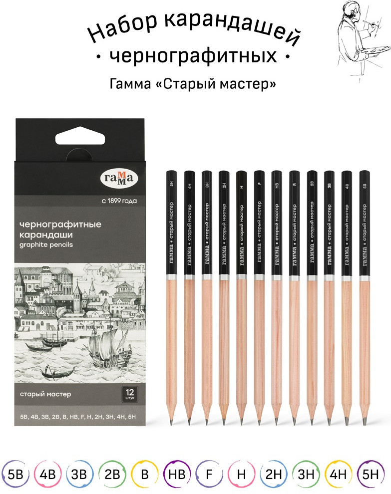 Набор карандашей чернографитных | Старый мастер | Гамма