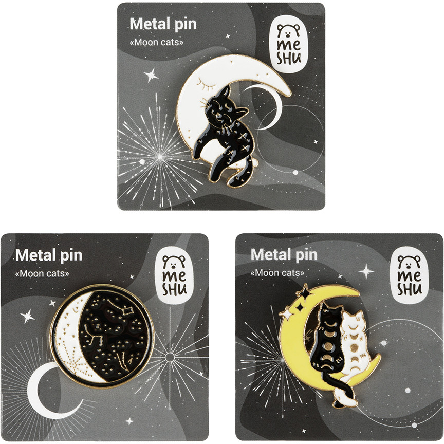 Набор металлических значков «Moon cats» | Meshu