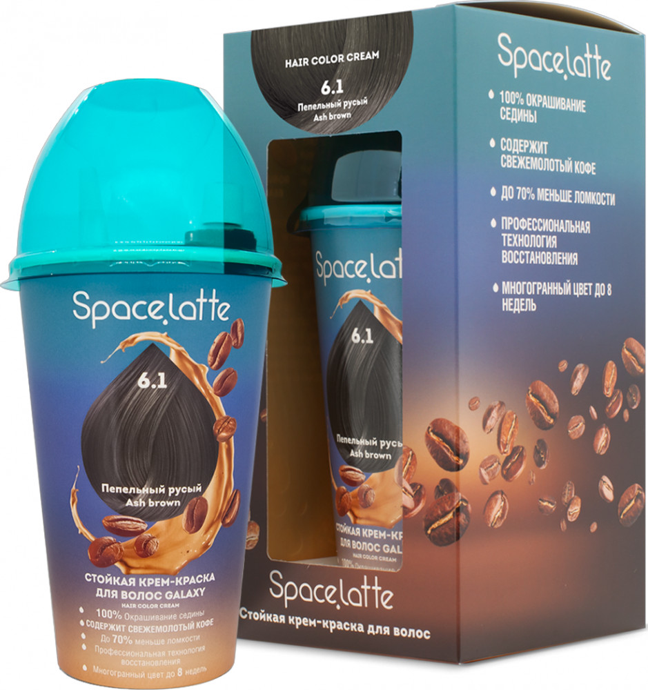 Крем-краска для волос стойкая, оттенок 6.1 Пепельный русый | Space.latte