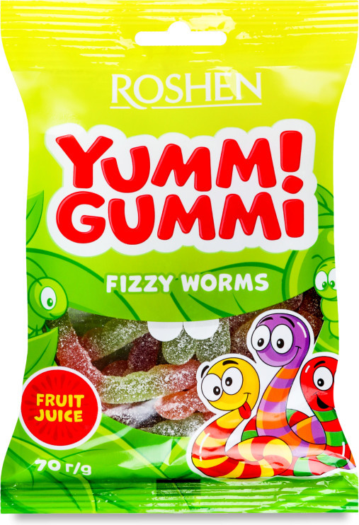 Мармелад жевательный «Fizzy Worms» | Yummi Gummi | Roshen