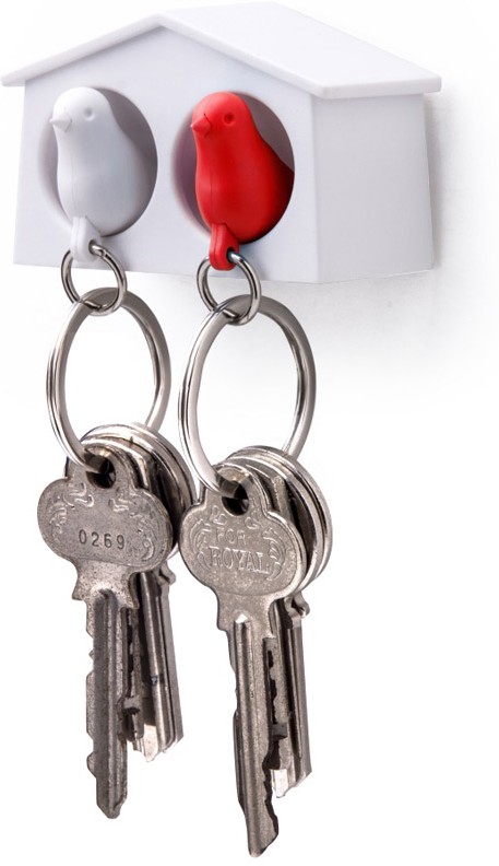 Держатель + брелок для ключей двойной «Sparrow», белый/красный | Sparrow | Qualy