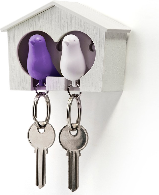 Держатель + брелок для ключей двойной «Sparrow», белый/фиолетовый | Sparrow | Qualy
