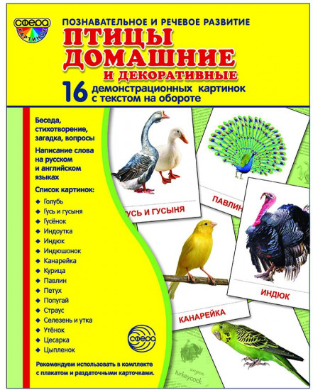 Демонстрационные картинки "Птицы домашние и декоративные" (173х220 мм)