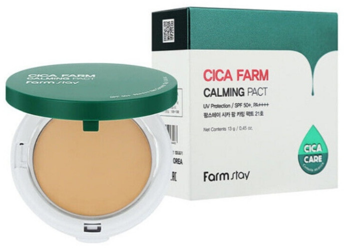 Пудра для лица со сменным блоком SPF50 «Cica Farm Calming Pact», оттенок 21 Натуральный беж | Cica Farm | FarmStay