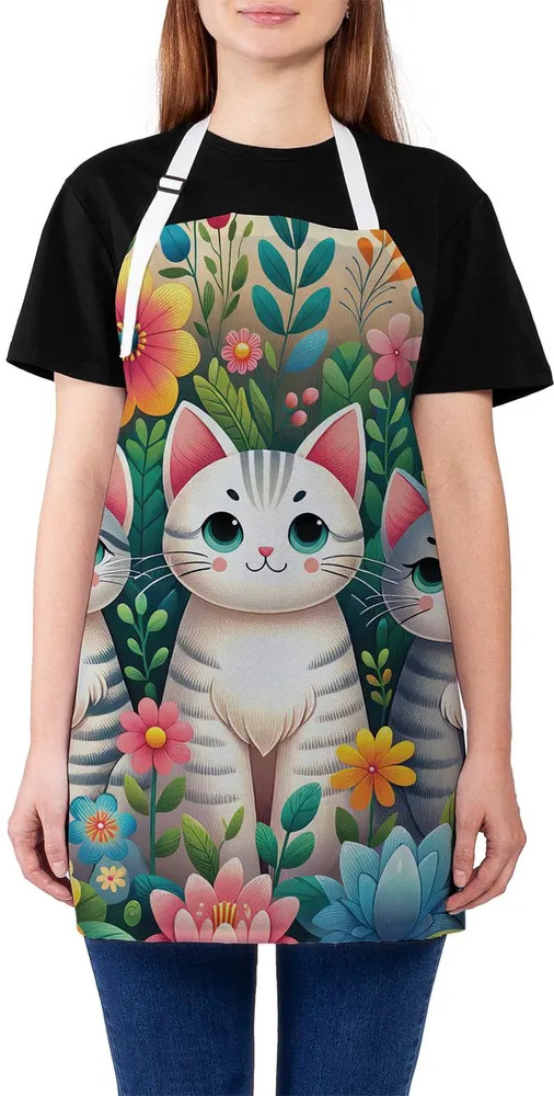 Фартук кухонный «Коты в цветах» | Коты в цветах | JoyArty