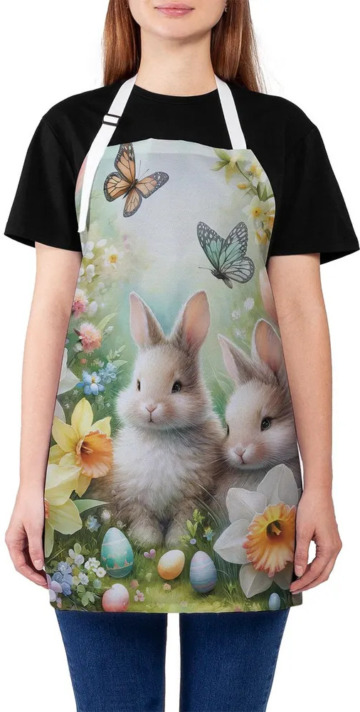 Фартук кухонный «Зайки в цветах» | Зайки в цветах | JoyArty