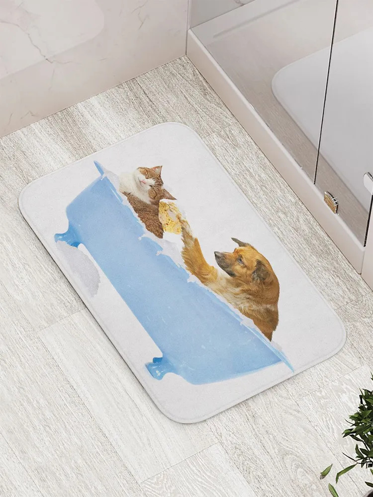 Коврик для ванной комнаты «Кот и пес в ванной» | Кот и пес в ванной | JoyArty