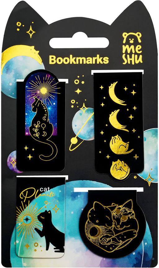 Набор закладок для книг магнитных «Moon Cat» | Black cat | Meshu