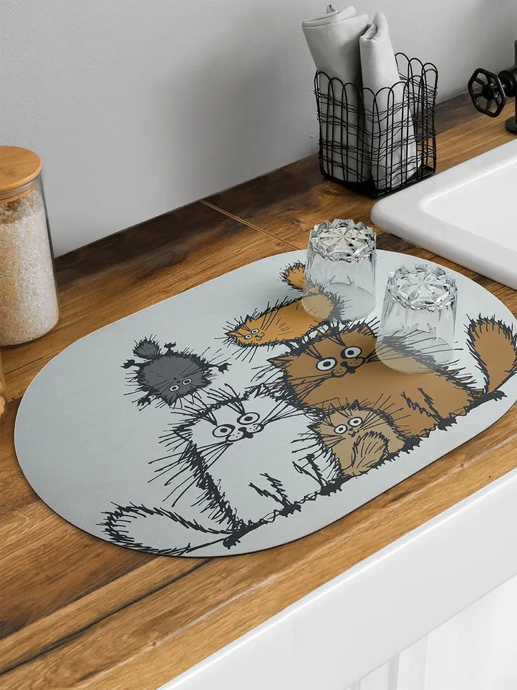 Коврик для сушки посуды «Семейство котов» | Семейство котов | JoyArty