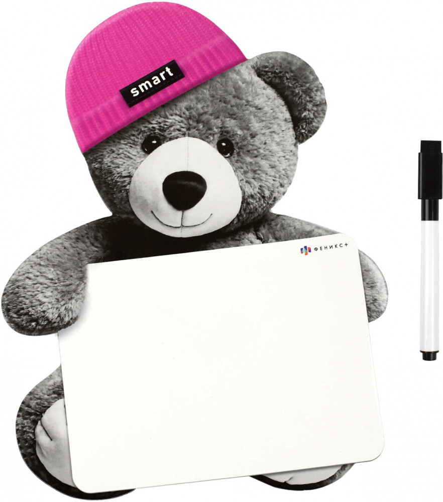 Доска магнитная c полем для рисования и письма «Мишка в шапочке» | Звери в шапочках | Феникс +