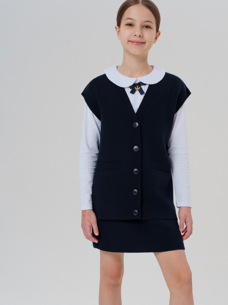 Комплект трикотажный для девочек: жилет, юбка | PlayToday