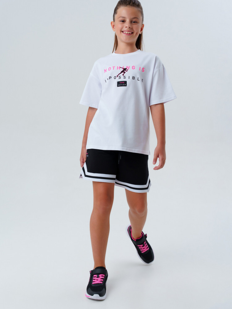 Комплект трикотажный для девочек: футболка, шорты | PlayToday