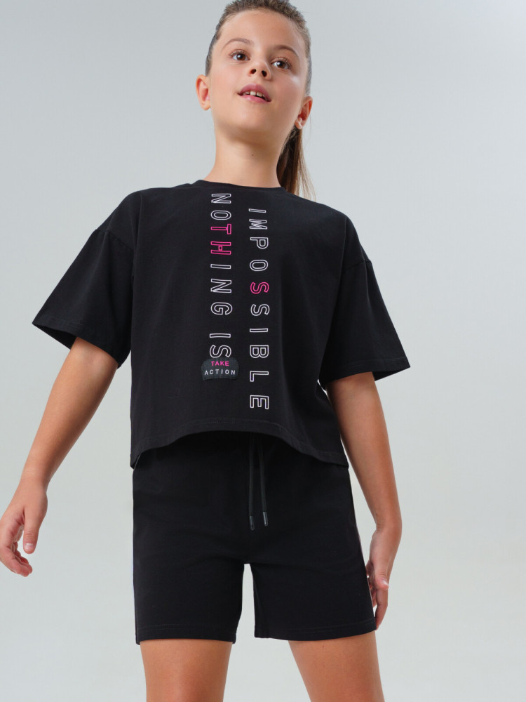 Комплект трикотажный для девочек: футболка, шорты | PlayToday