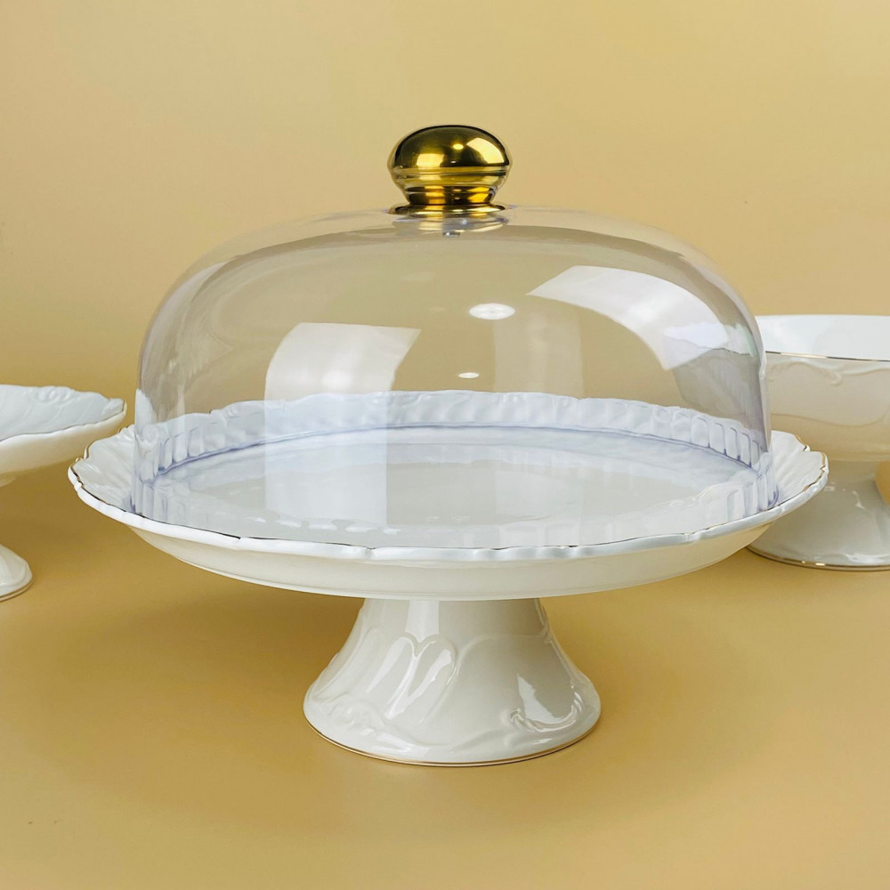 Тортовница на ножке с крышкой «Крокус золото» | Крокус золото | Lenardi