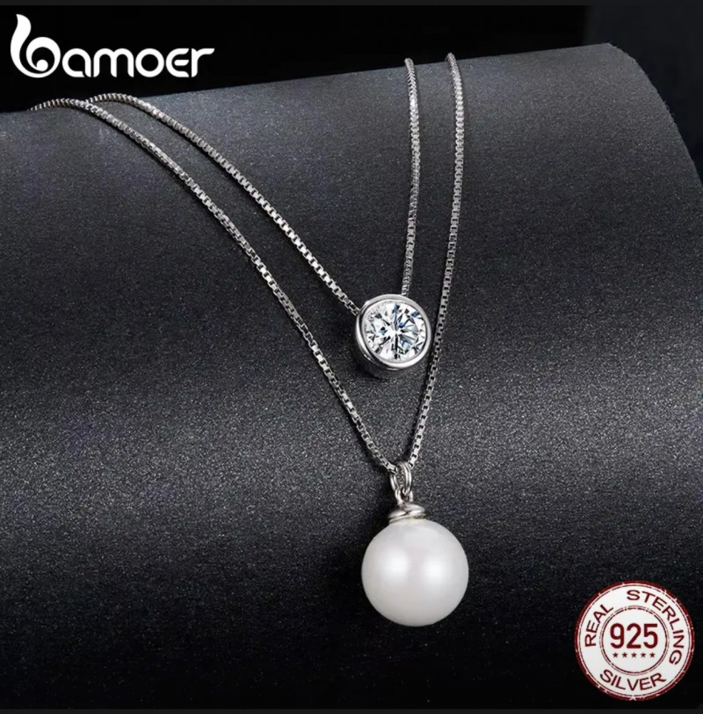 Колье с муассанитом и жемчугом | Bamoer