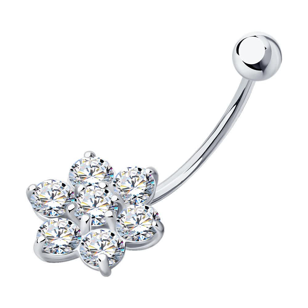 Пирсинг в пупок из серебра с фианитами | SOKOLOV