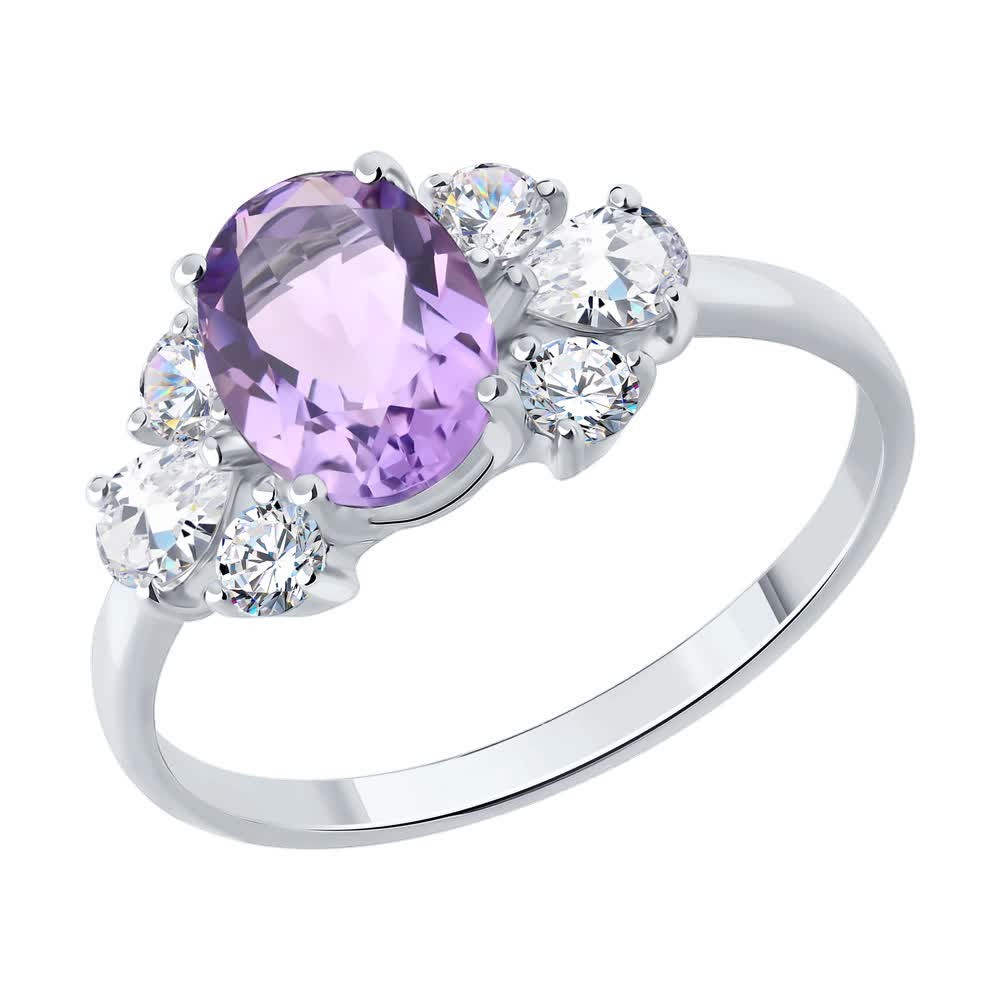 Кольцо из серебра с аметистом и фианитами | SOKOLOV