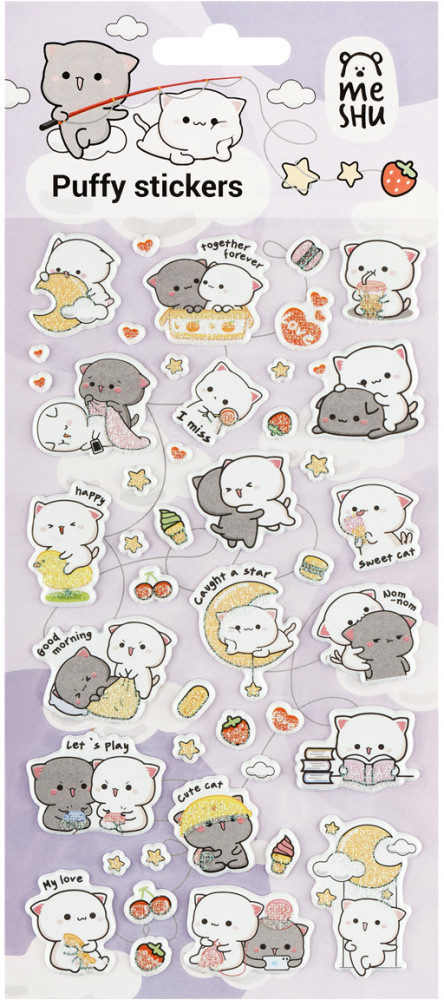 Наклейки объемные многоразовые с блёстками «Cute kittens» | Cute kittens | Meshu
