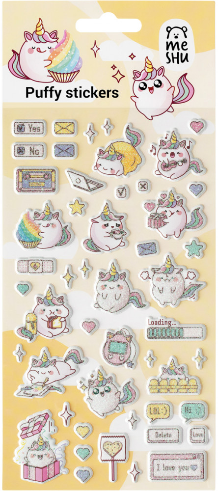Наклейки объемные многоразовые с блёстками «Cute unicorn» | Unicorn dream | Meshu