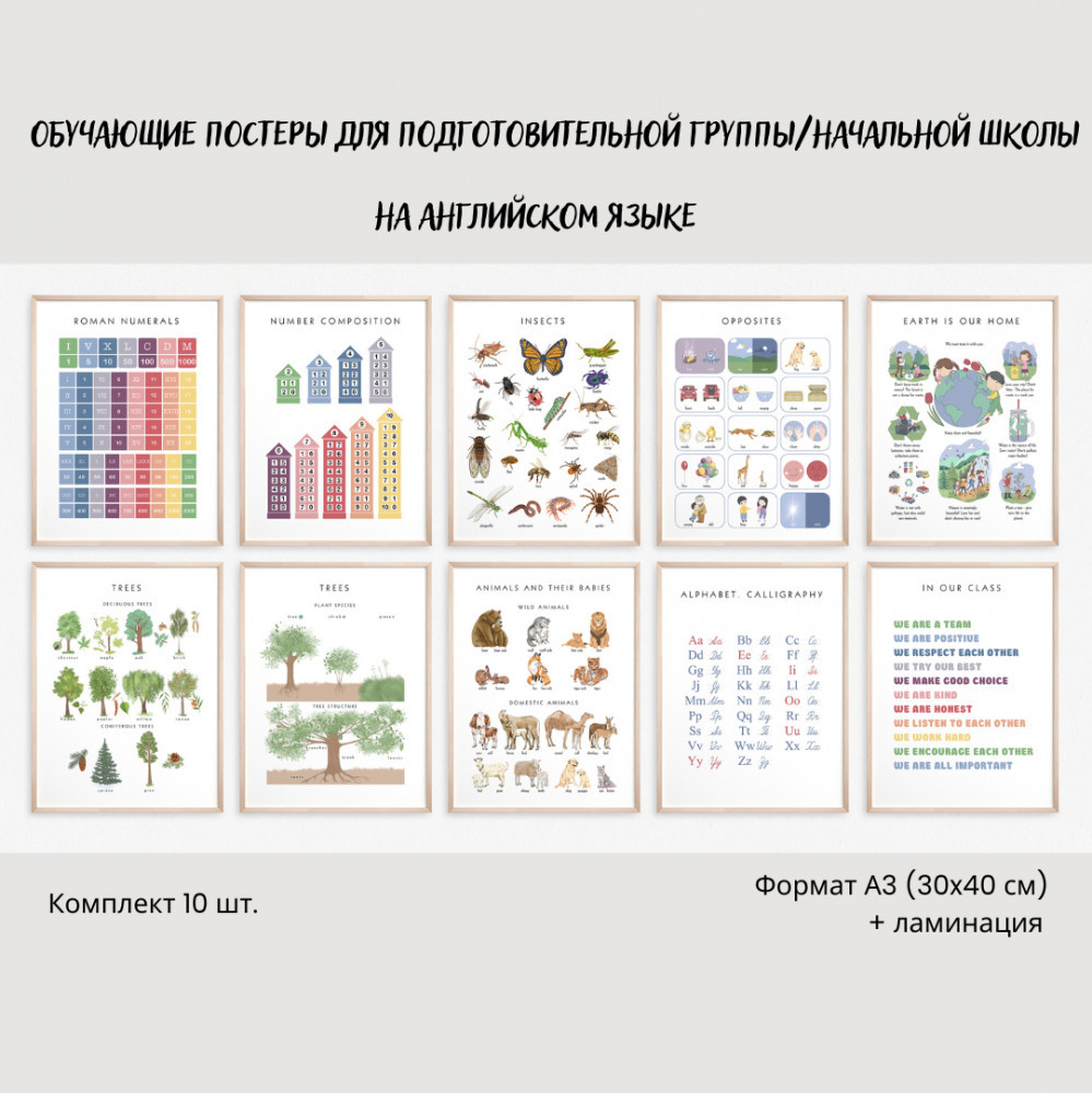 Набор постеров обучающих для подготовительной группы/начальной школы на английском языке | BALAMOUR