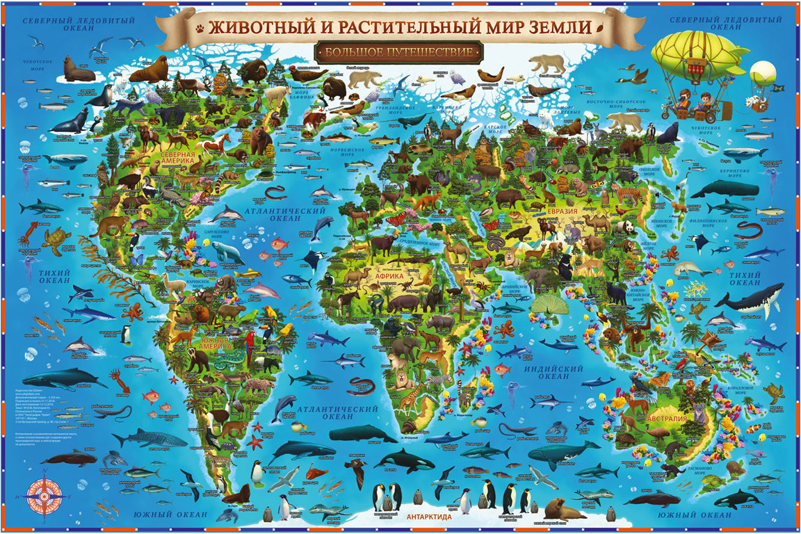 Карта мира для детей интерактивная с ламинацией «Животный и растительный мир Земли» | Globen