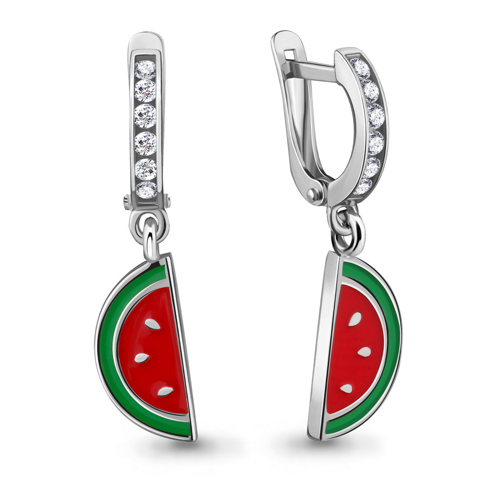 Серьги из серебра с фианитами и эмалью | Happy | Aquamarine