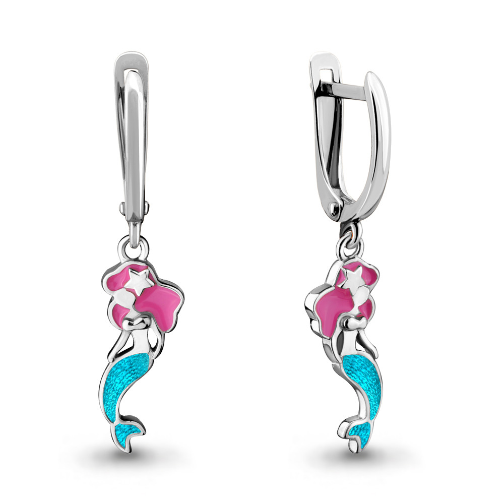 Серьги из серебра с эмалью | Happy | Aquamarine