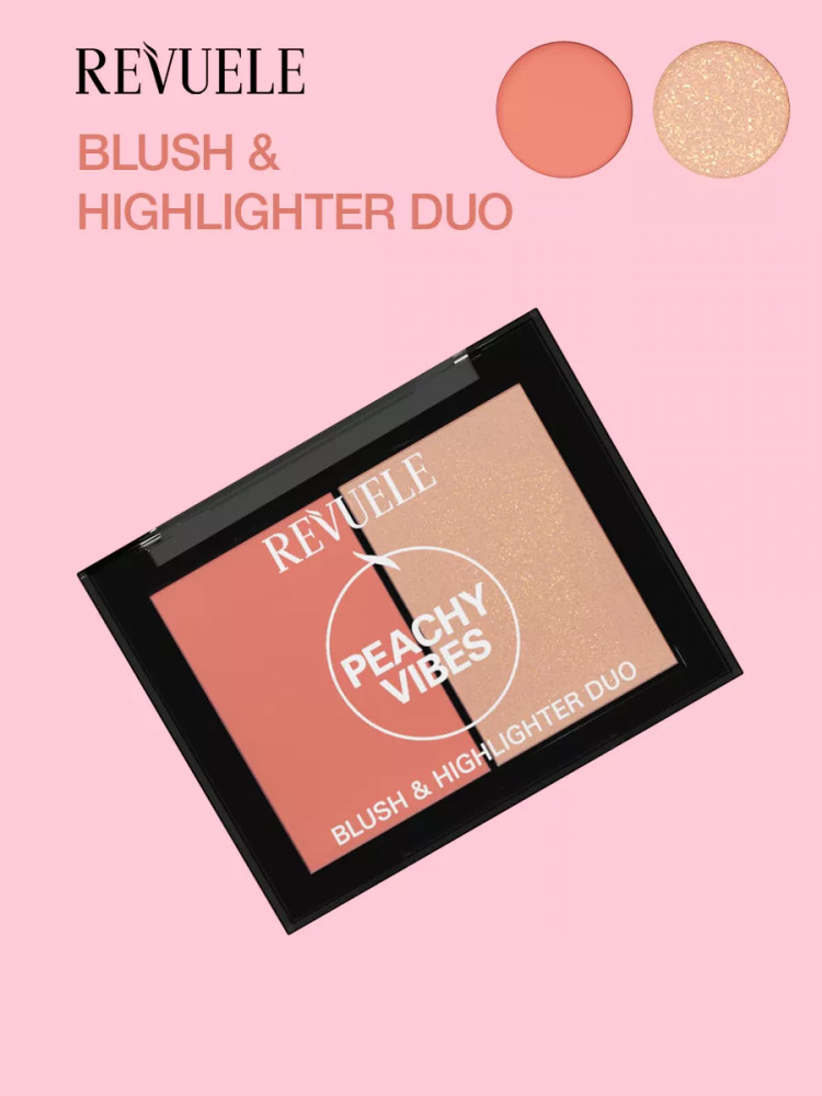 Палетка румяна и хайлайтер «Blush & Highlighter Duo», оттенок Peachy Vibes | Revuele