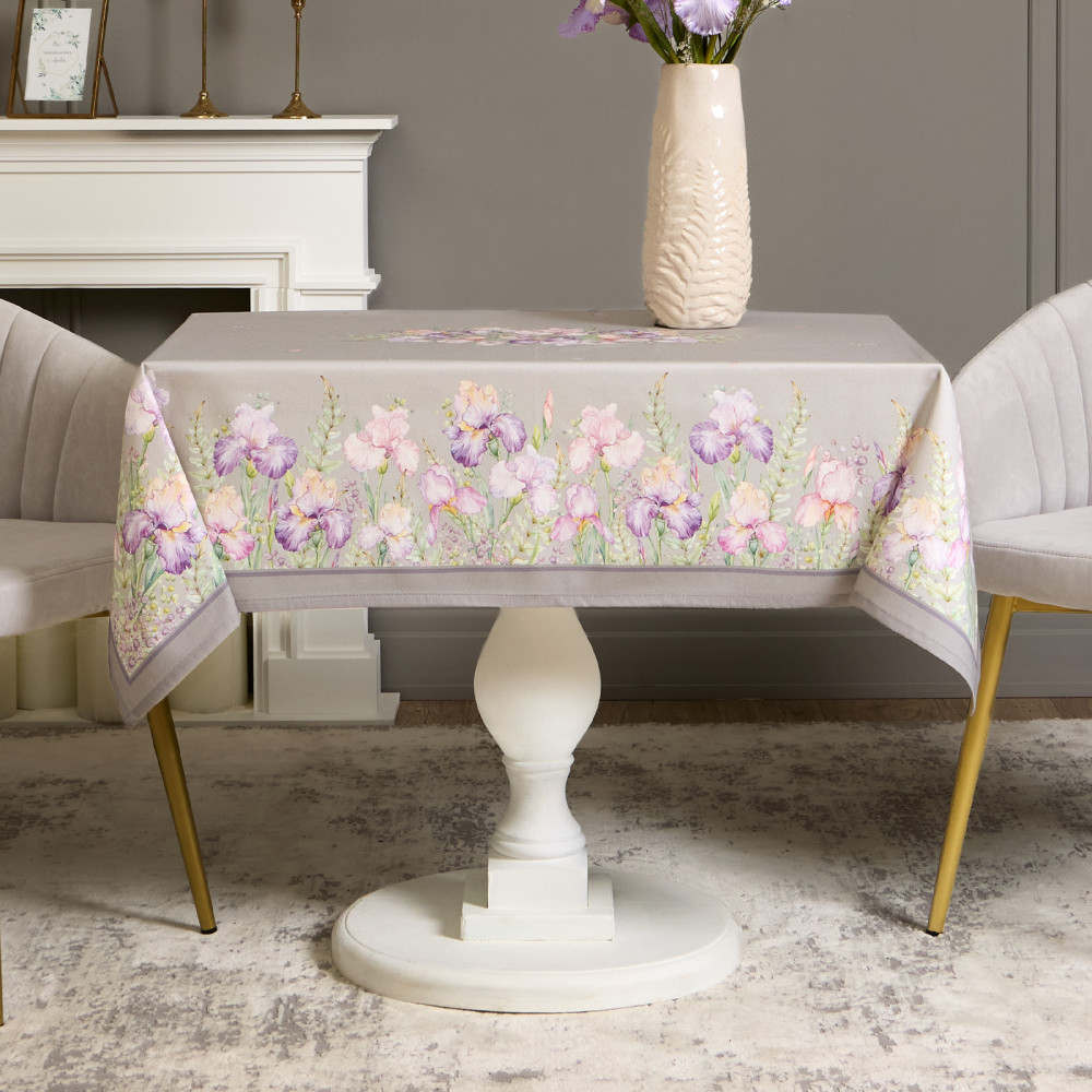 Скатерть с пропиткой «Ирисы» | Irises Grey | Santalino