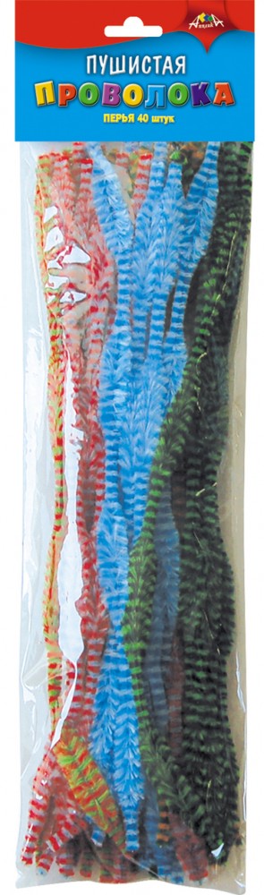 Пушистая проволока для творчества. Перья (30 см, 40 штук) двухцветная | АппликА